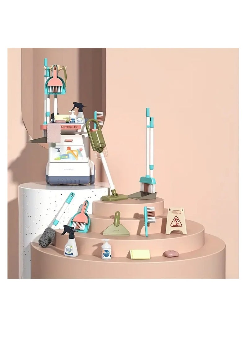 أطقم تنظيف الأطفال، ٢٠ قطعة مع عربة و مكنسة كهربائية لعبة - Image 2