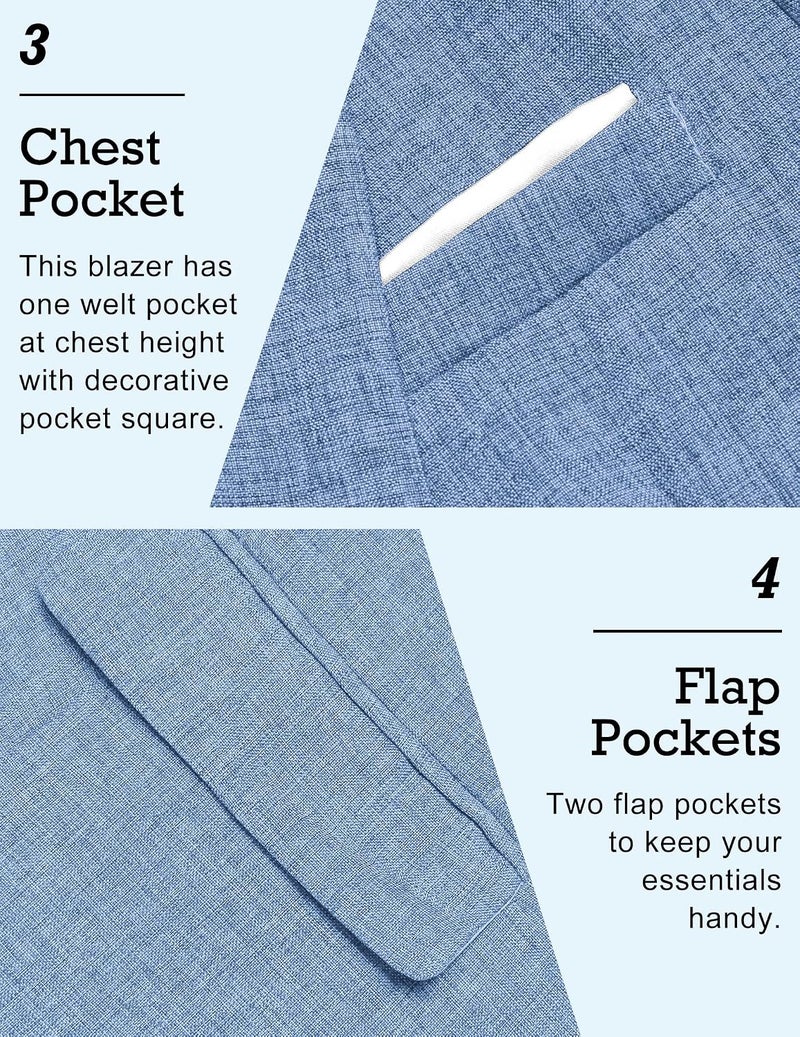 COOFANDY Men's Slim Fit Linen Blazer Jacket - Sky Blue - Image 4