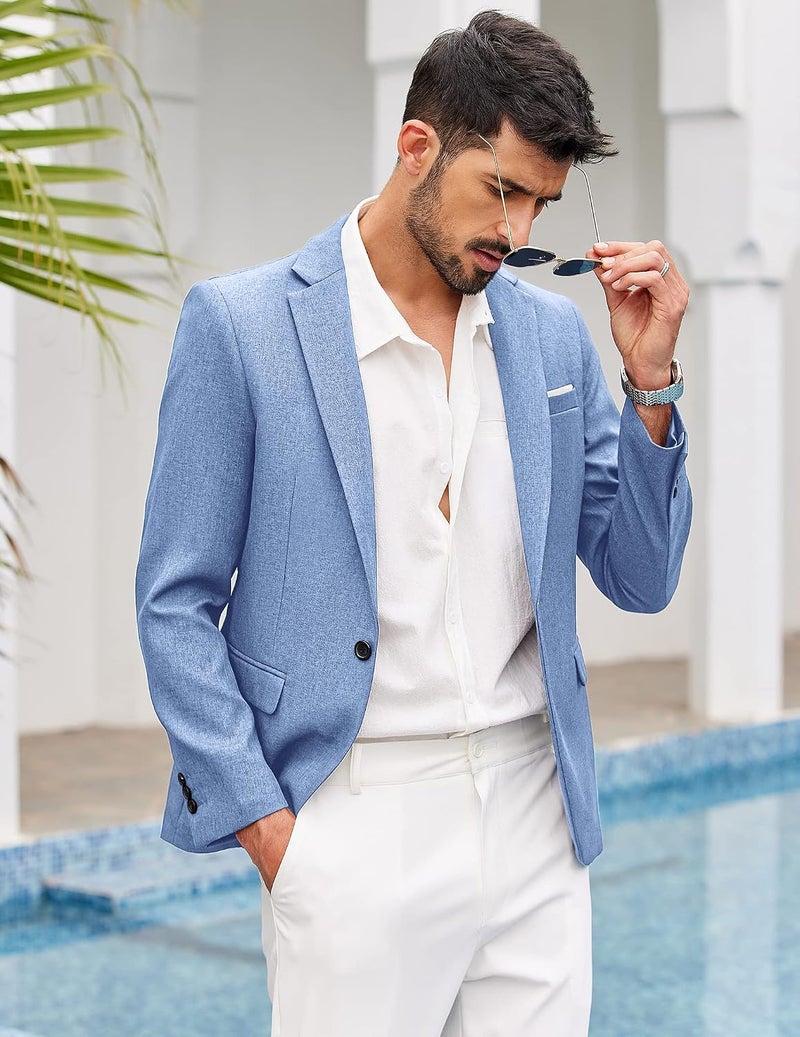 COOFANDY Men's Slim Fit Linen Blazer Jacket - Sky Blue - Image 2