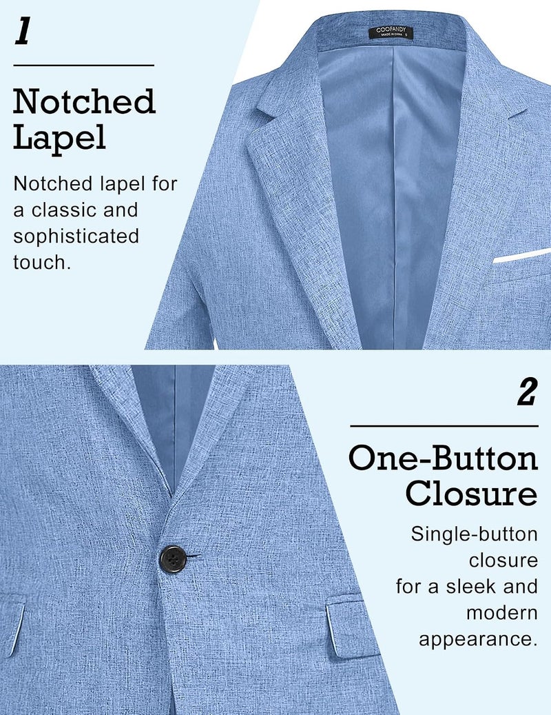 COOFANDY Men's Slim Fit Linen Blazer Jacket - Sky Blue - Image 3