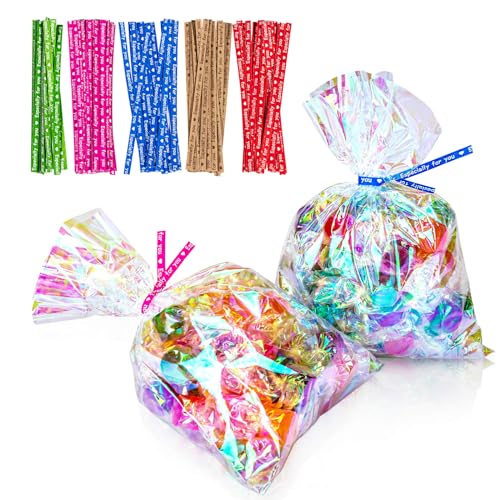 Cherodada Cellophane Treat Bags, 5x7 Inch Iridescent Cellophane Bags with Twist Ties, Celebrations Baby Showers Weddings Birthday Party Gift Wrapping(Pack of 100) - Image 1