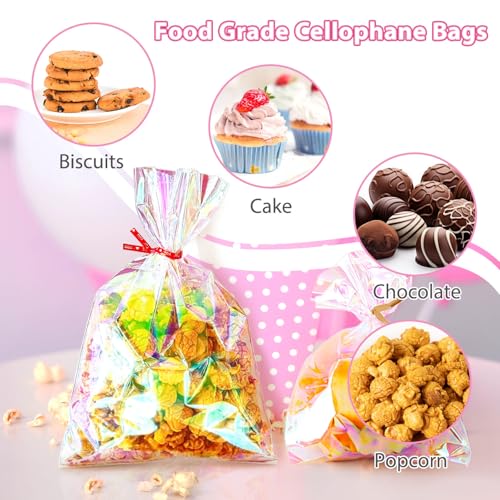Cherodada Cellophane Treat Bags, 5x7 Inch Iridescent Cellophane Bags with Twist Ties, Celebrations Baby Showers Weddings Birthday Party Gift Wrapping(Pack of 100) - Image 4
