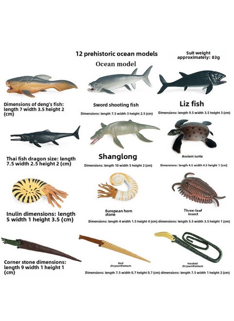 Simulation Marine Life Model Deep Sea Fish Group Toy Suit Megalodon Black-tip Shark Squid Whale Shark Swordfish-Colour:Kz Prehistoric Mini Ocean (12 Sets)