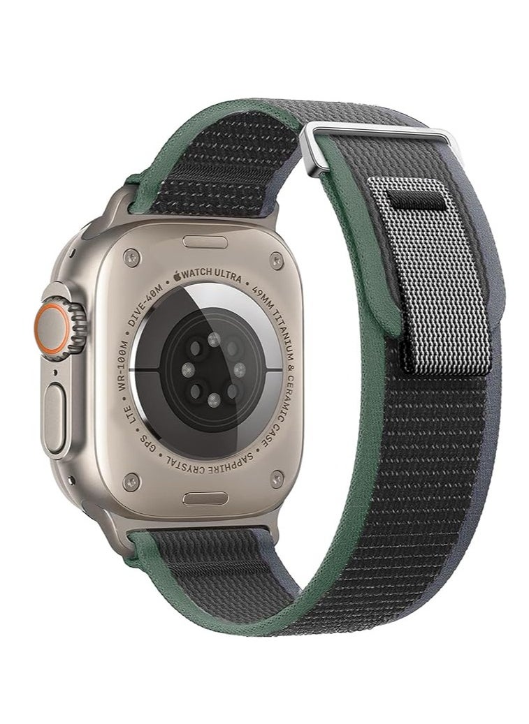 ten.tech - Tin Tech with Apple Watch Series Ultra/Ultra 2 Band 49mm 45mm 44mm 42mm, Nylon Sports Trail loop Band for Apple Watch Ultra/SE 1/2/3/4/5/6/7/ 8, – grey / green - Image 1