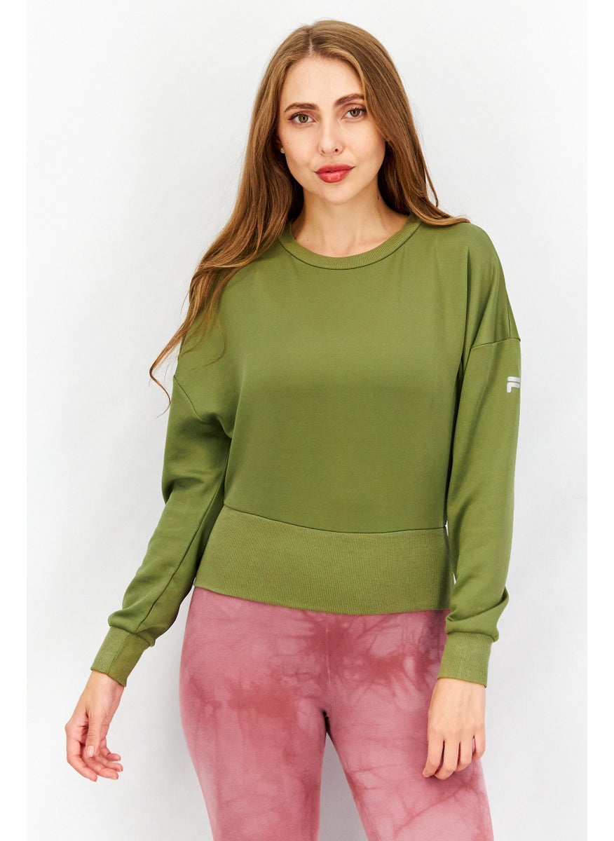 FILA Women Sportswear Fit Long Sleeve Chandolin Cropped Top, Loden Green  - Image 1