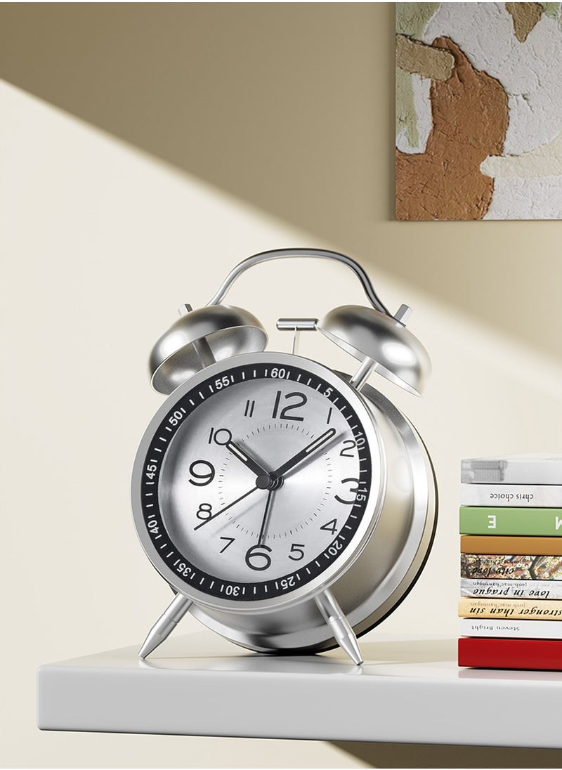LEOKOR - Loud Alarm Clock For Heavy Sleepers Silent Non-Ticking Retro Quartz Alarm Clock with Backlight Silver - Image 1