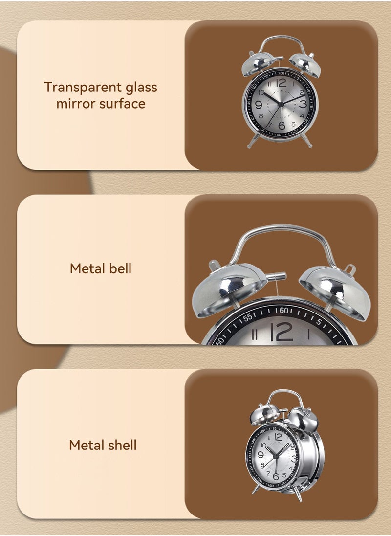 LEOKOR - Loud Alarm Clock For Heavy Sleepers Silent Non-Ticking Retro Quartz Alarm Clock with Backlight Silver - Image 1