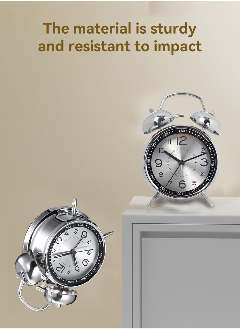 LEOKOR - Loud Alarm Clock For Heavy Sleepers Silent Non-Ticking Retro Quartz Alarm Clock with Backlight Silver - Image 1