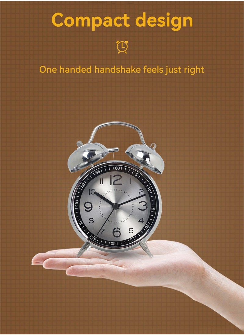 LEOKOR - Loud Alarm Clock For Heavy Sleepers Silent Non-Ticking Retro Quartz Alarm Clock with Backlight Silver - Image 1