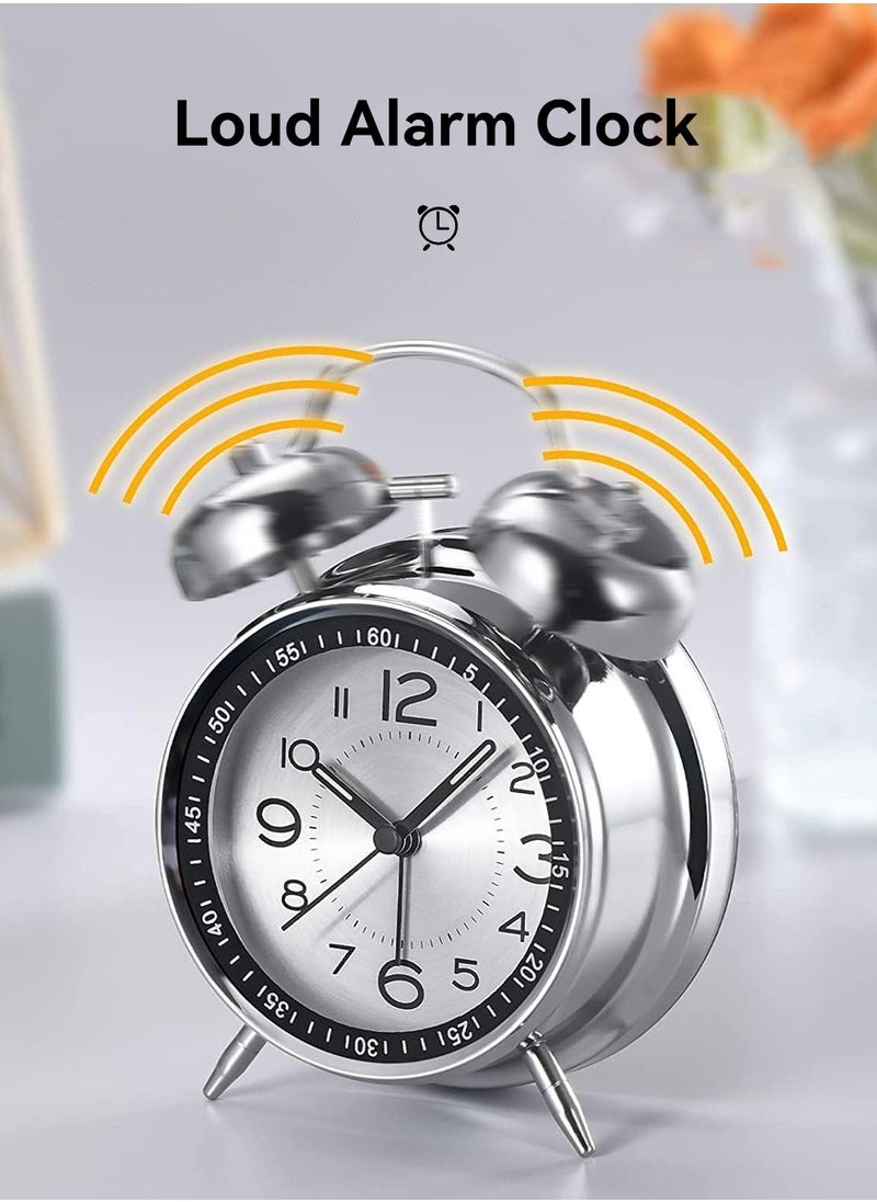 LEOKOR - Loud Alarm Clock For Heavy Sleepers Silent Non-Ticking Retro Quartz Alarm Clock with Backlight Silver - Image 1