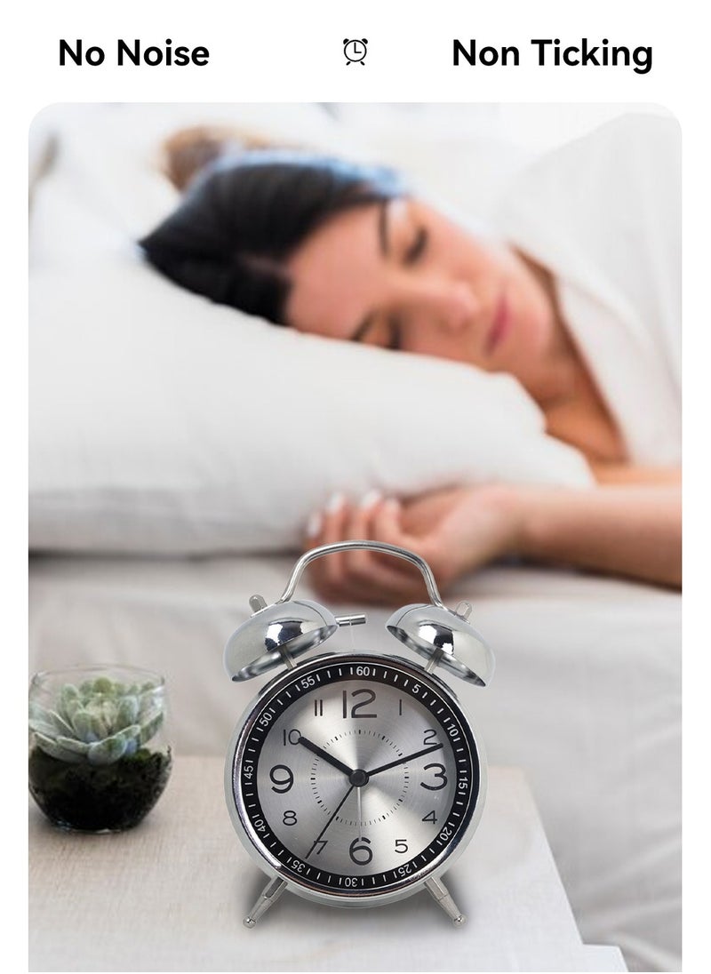 LEOKOR - Loud Alarm Clock For Heavy Sleepers Silent Non-Ticking Retro Quartz Alarm Clock with Backlight Silver - Image 1
