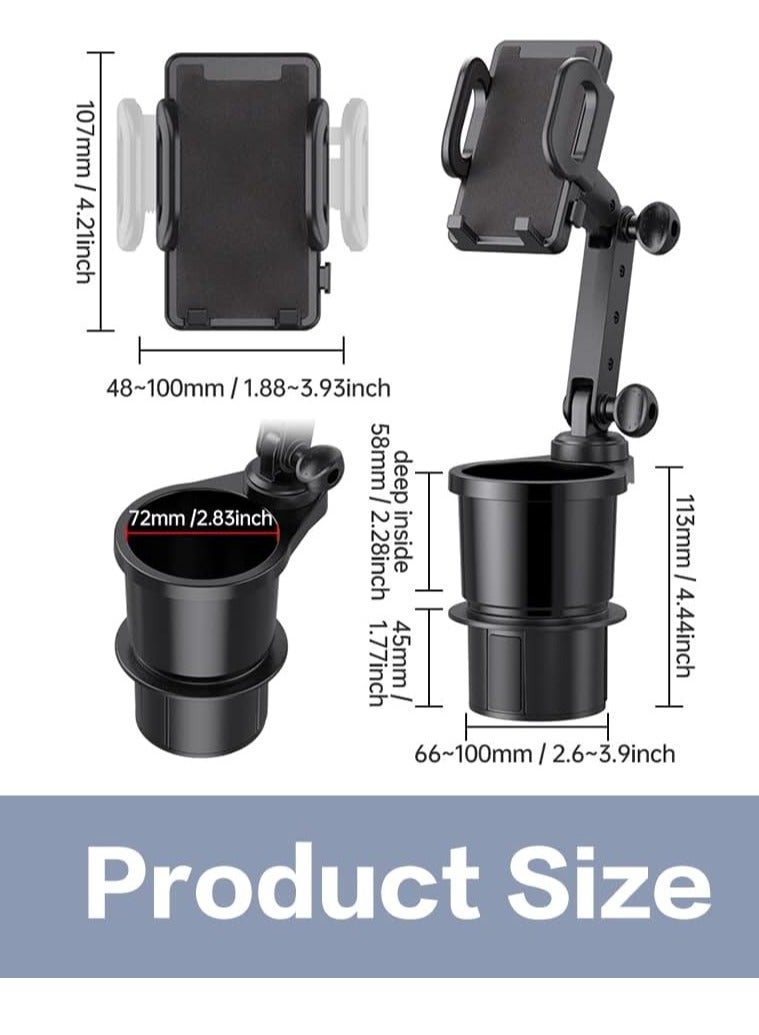 MJZ 2 in 1 Car Phone Mount, Car Cup Holder Phone Mount Universal Auto Cell Phone Stand with Expandable Cup Holder, Multifunctional Car Cup Expander with 360° Rotation - Image 4