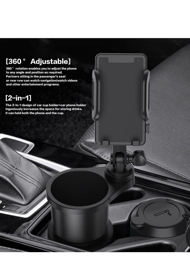 MJZ 2 in 1 Car Phone Mount, Car Cup Holder Phone Mount Universal Auto Cell Phone Stand with Expandable Cup Holder, Multifunctional Car Cup Expander with 360° Rotation - Image 2