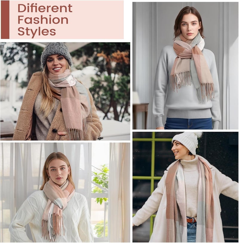 HZYH Scarf For Women, Winter Scarf For Women Fashion Cashmere Feel Plaid Scarfs For Women - Image 3