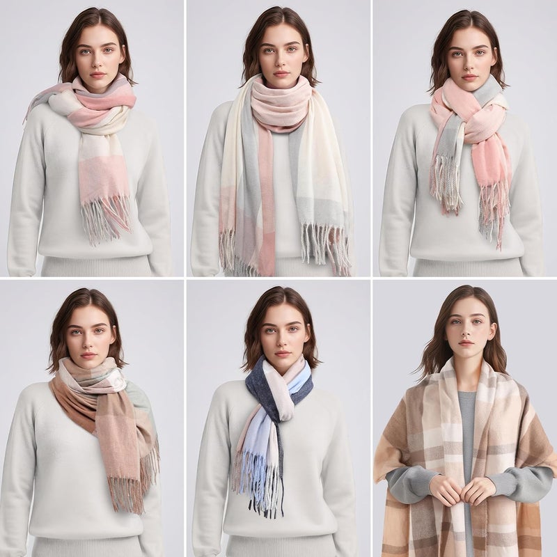 HZYH Scarf For Women, Winter Scarf For Women Fashion Cashmere Feel Plaid Scarfs For Women - Image 5