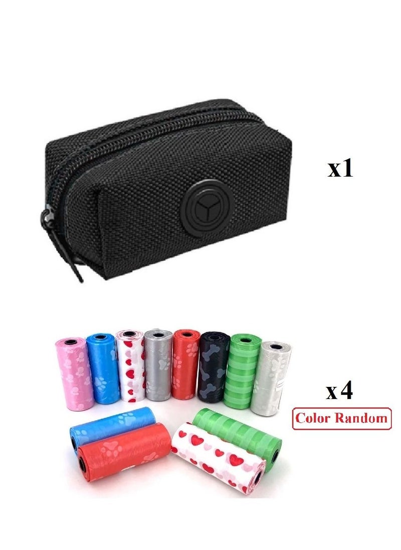Generic Black Portable Garbage Bag Dispenser Holder with Zipper And Carabiner Clip An Organizer Pouch For Baby Diapers Also Other Small Supplies With 4 Rolls of Randomly Color Trash Bags 