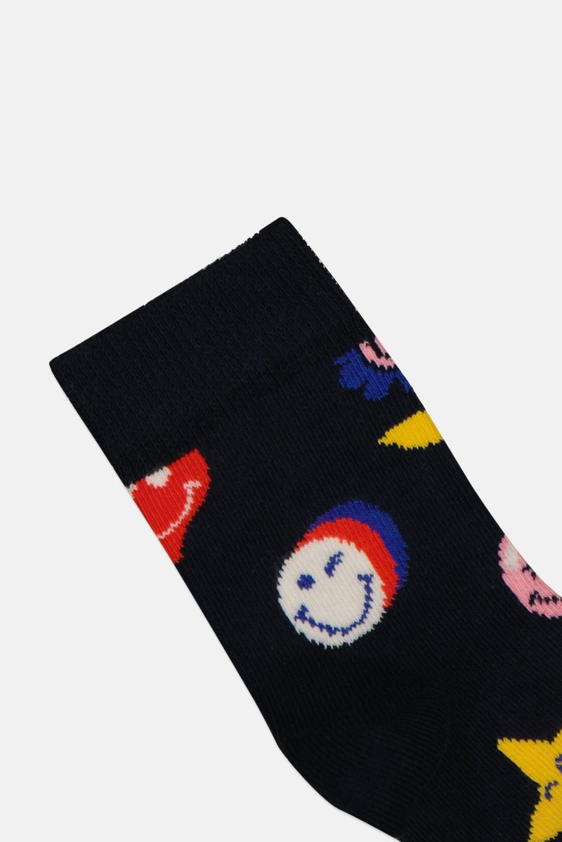 Happy Socks x Smiley World Toddlers Boy 1 Pair Zen Smiley Crew Socks, Black - Image 2