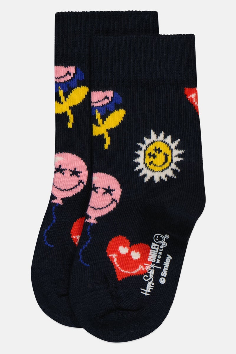 Happy Socks x Smiley World Toddlers Boy 1 Pair Zen Smiley Crew Socks, Black - Image 3