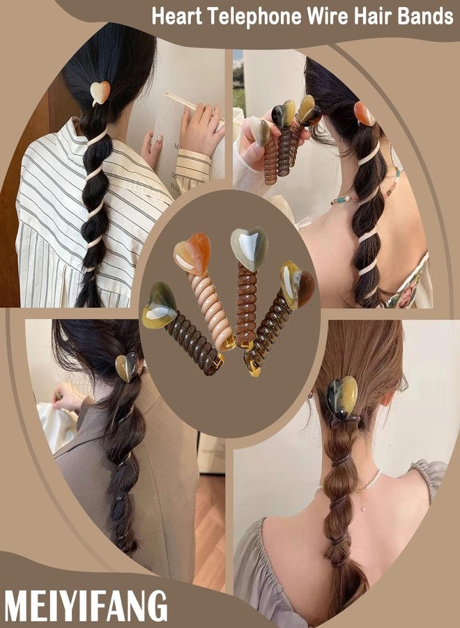 MTRoyaldia ربطات شعر سلكية مزينة بقلب من الراتنج، ربطات شعر حلزونية مرنة لتثبيت ذيل الحصان، سلك الهاتف، لا تسبب تلف الشعر، إكسسوارات شعر ملفوفة للنساء والفتيات - Image 1