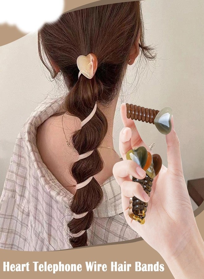 MTRoyaldia ربطات شعر سلكية مزينة بقلب من الراتنج، ربطات شعر حلزونية مرنة لتثبيت ذيل الحصان، سلك الهاتف، لا تسبب تلف الشعر، إكسسوارات شعر ملفوفة للنساء والفتيات - Image 5
