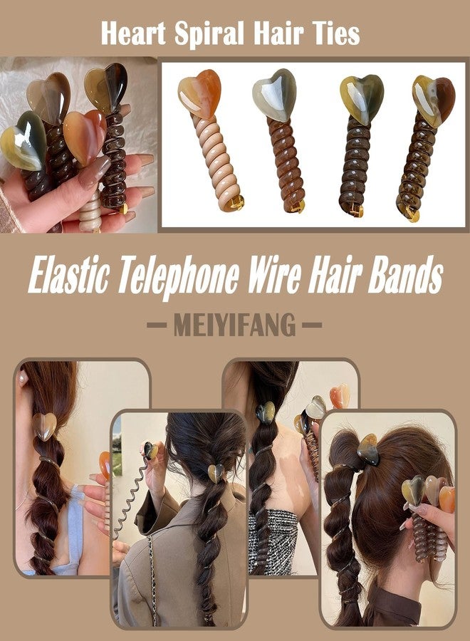 MTRoyaldia ربطات شعر سلكية مزينة بقلب من الراتنج، ربطات شعر حلزونية مرنة لتثبيت ذيل الحصان، سلك الهاتف، لا تسبب تلف الشعر، إكسسوارات شعر ملفوفة للنساء والفتيات - Image 2