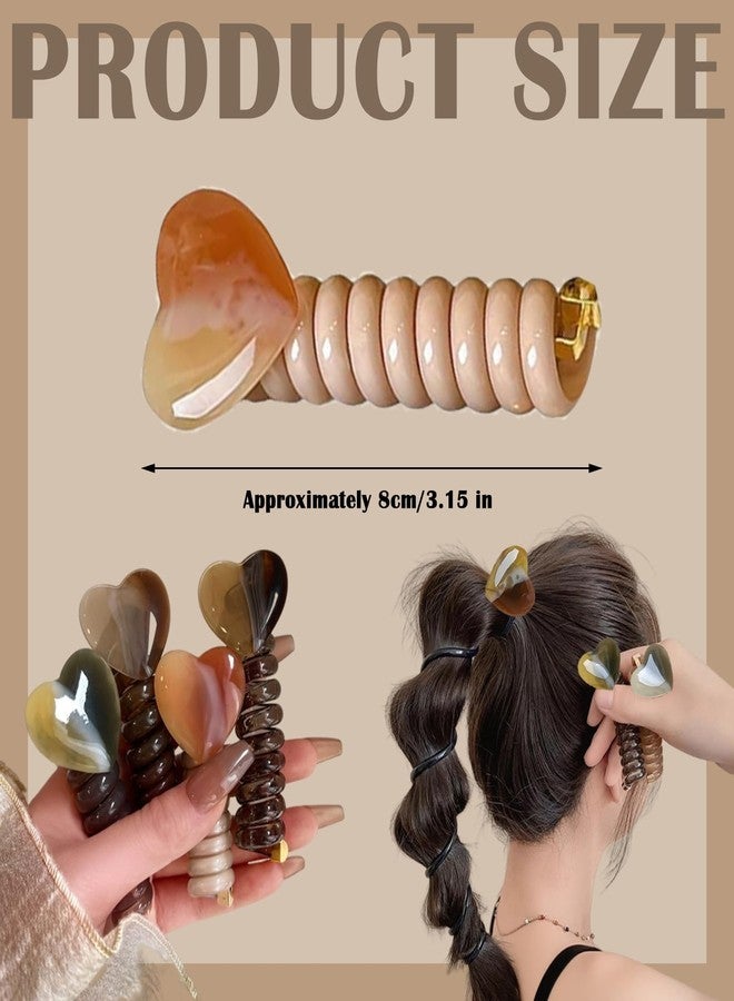 MTRoyaldia ربطات شعر سلكية مزينة بقلب من الراتنج، ربطات شعر حلزونية مرنة لتثبيت ذيل الحصان، سلك الهاتف، لا تسبب تلف الشعر، إكسسوارات شعر ملفوفة للنساء والفتيات - Image 4