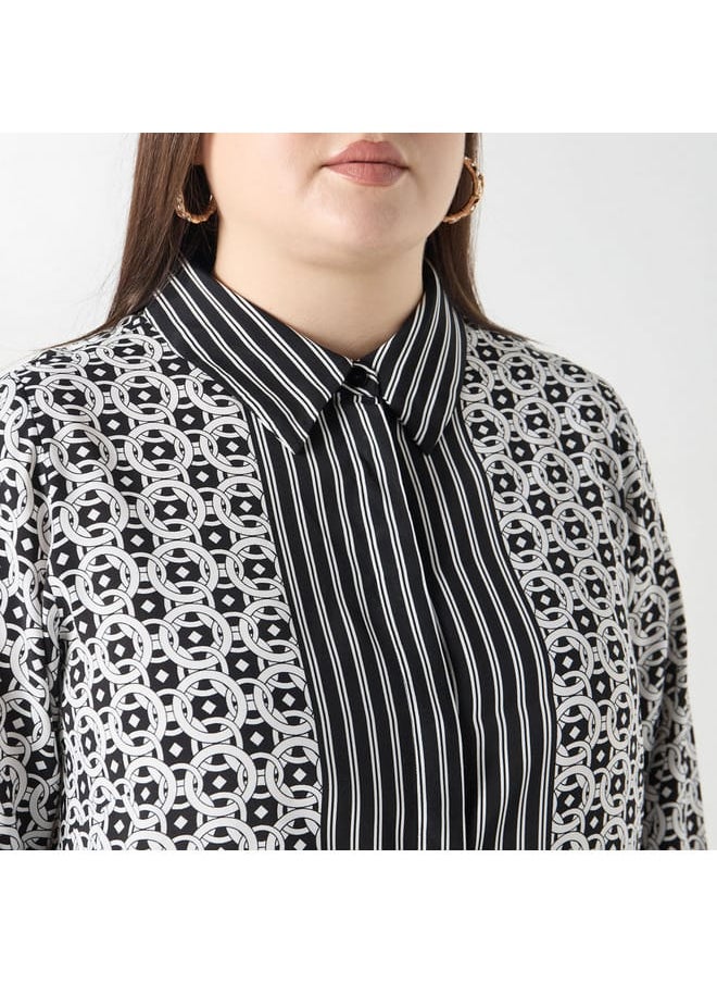 Ulla Popken Plus Size Ulla Popken Geometric Print Shirt Dress with Long Sleeves  - Image 4