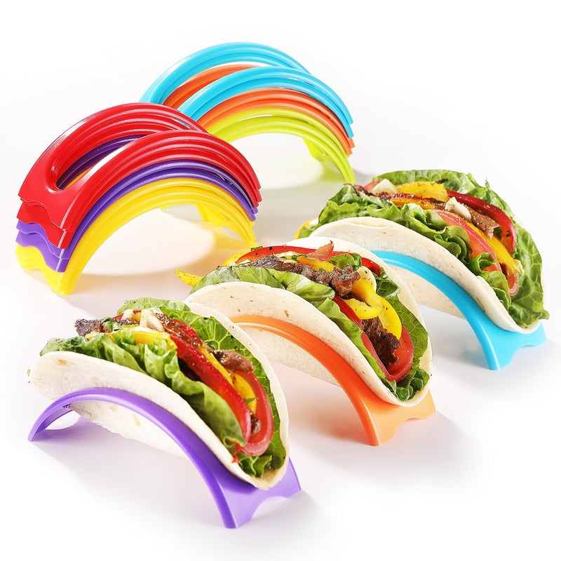 18PCS Individual Taco Holder Stand MONGSEW Colorful Taco Holders Set of 18 Taco Stands for the individual serving PP Materials Soft or Hard Taco Shell Holder Dishwasher Microwave Safe