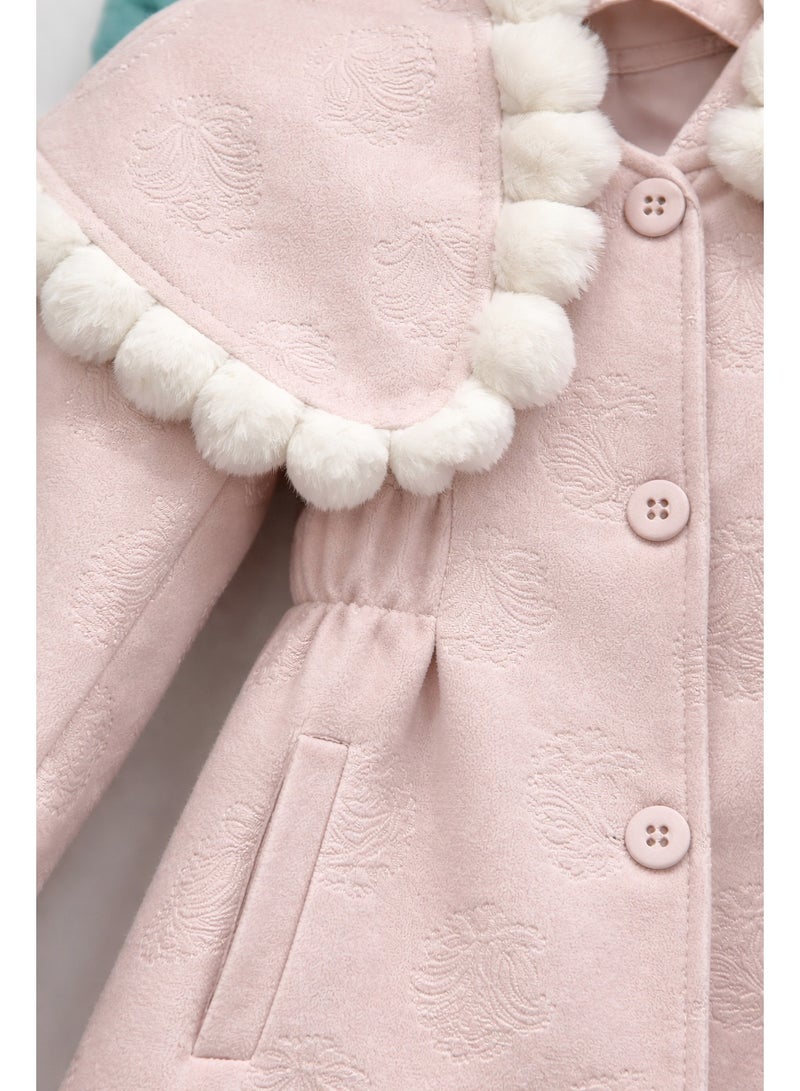 جيزرا فستان شتوي بناتي وردي باودر خامة دافئة وتصميم أنيق مميز للبنات مناسب للخروج والمناسبات - Image 4