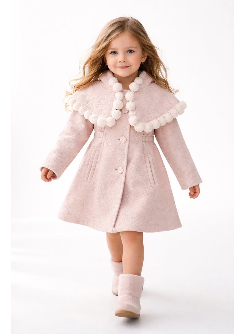 جيزرا فستان شتوي بناتي وردي باودر خامة دافئة وتصميم أنيق مميز للبنات مناسب للخروج والمناسبات - Image 1