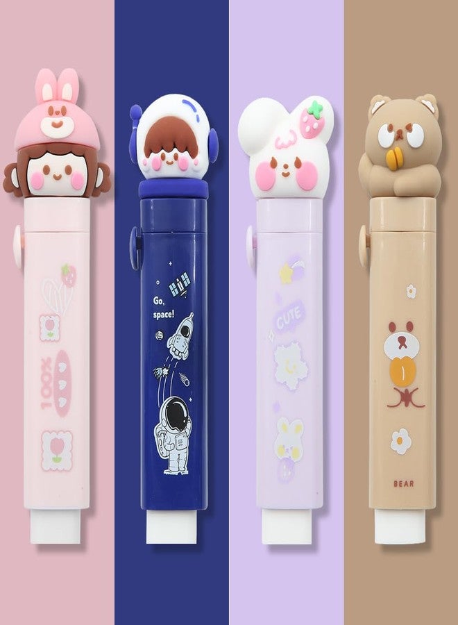 Geluode Cute Cat Paw Retractable Rubber Eraser, 4 Pcs With 4 Refills, Sliding Eraser for Kids Students Writing Office School Supplies - Image 3