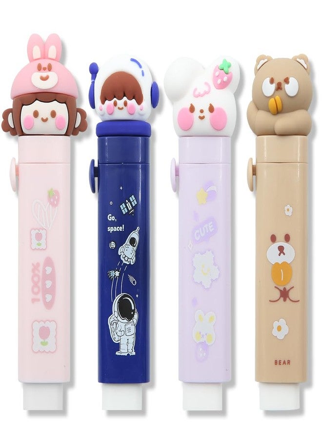 Geluode Cute Cat Paw Retractable Rubber Eraser, 4 Pcs With 4 Refills, Sliding Eraser for Kids Students Writing Office School Supplies - Image 1