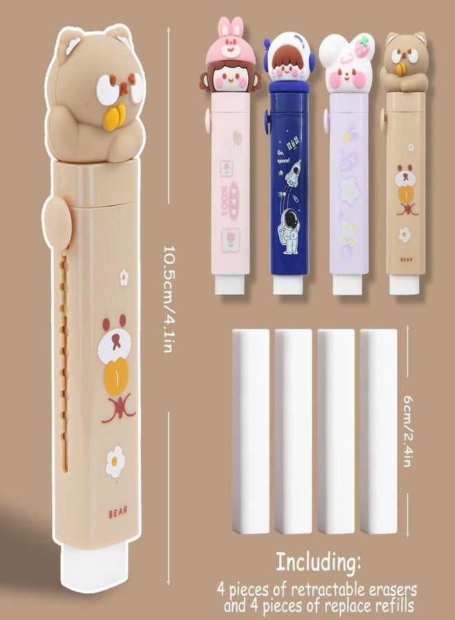 Geluode Cute Cat Paw Retractable Rubber Eraser, 4 Pcs With 4 Refills, Sliding Eraser for Kids Students Writing Office School Supplies - Image 2