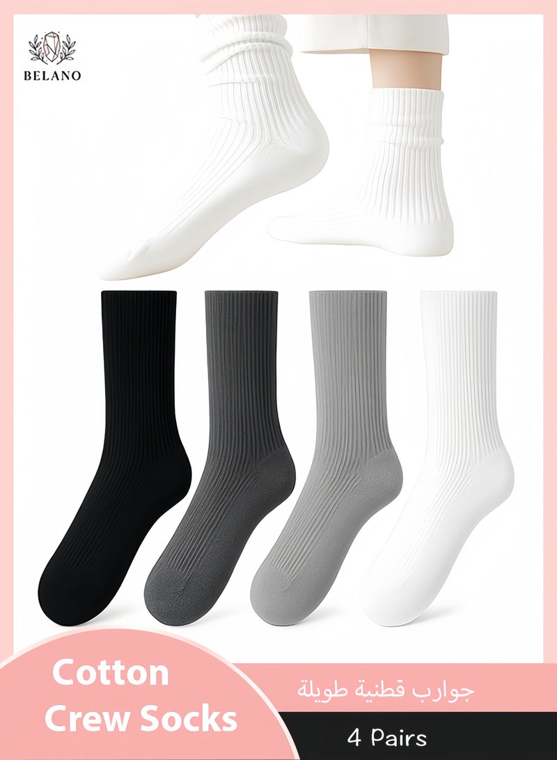 BELANO 4 Pack Women’s Crew Socks, Cotton Breathable Soft Casual Athletic, Cute Assorted Colors, Everyday Comfort - Image 1