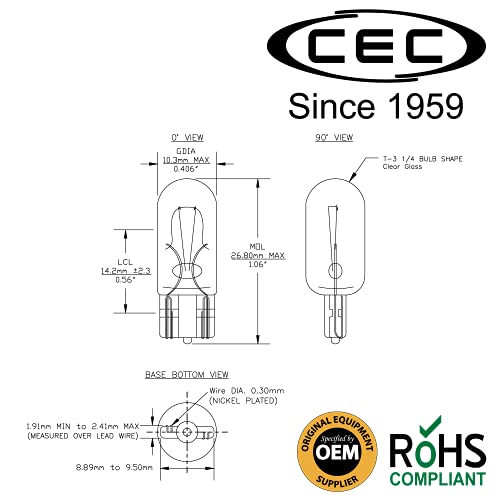CEC Industries 193 Light Bulb, 14V, 4.62W, T3.25 Shape (10-Pack) - Image 2