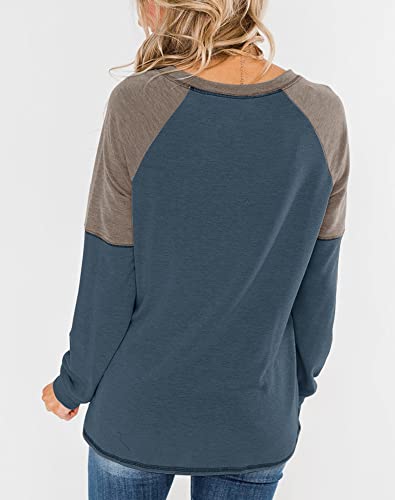 Bingerlily Women's Casual Long Sleeve Tunic Tops Crew Neck Color Block Blouses (Large, Navy) - Image 3