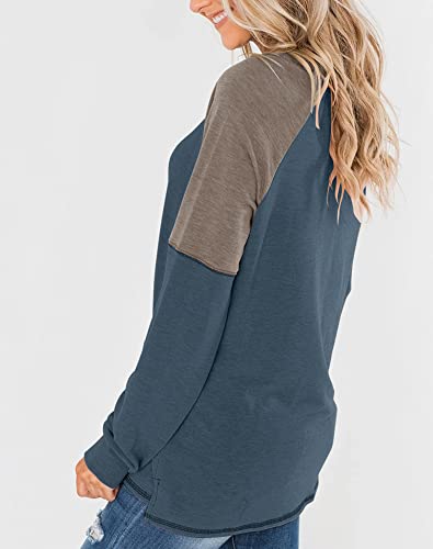 Bingerlily Women's Casual Long Sleeve Tunic Tops Crew Neck Color Block Blouses (Large, Navy) - Image 2