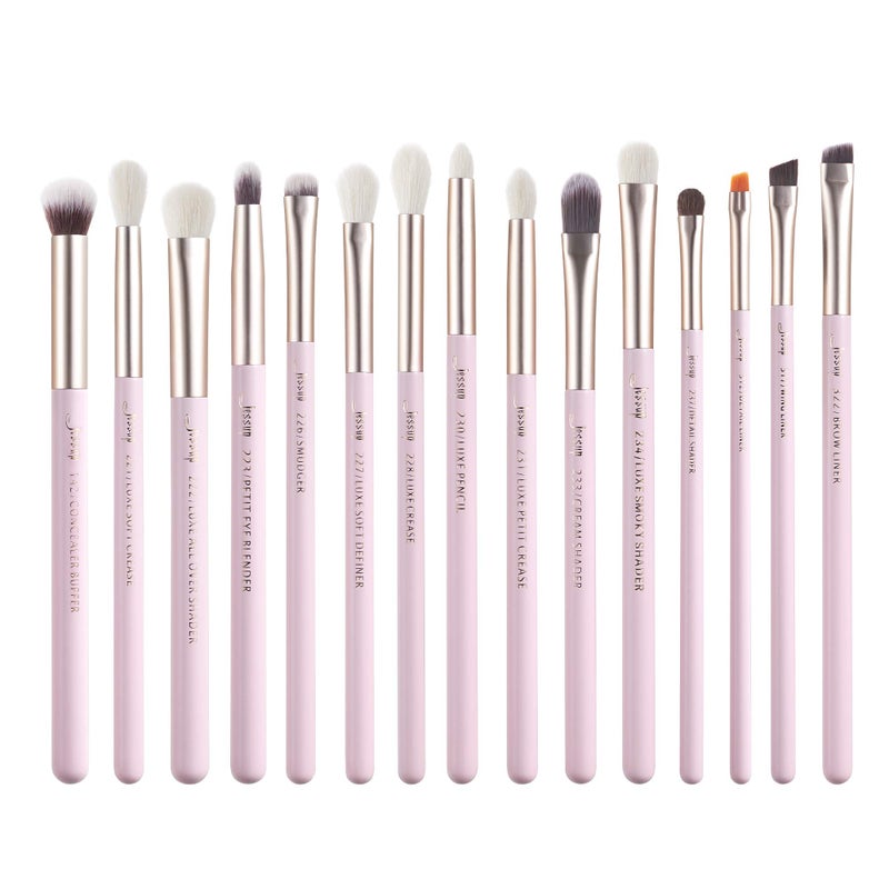 Jessup Eyeshadow Brushes 15pcs Natural Eye Brush Set for Eyeshadow Blending Concealer Eyebrow Eyeliner Blushing Bride T294