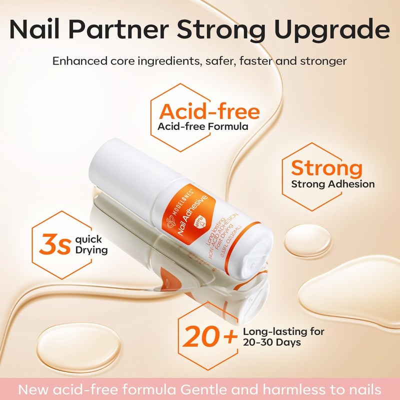 Modelones Nail Glue for Press Ons, Press On Nails and Acrylic Nails, 10 ML Super Strong Long Lasting Gel Nail Glue for Nail Tips, Safety Non-Acid Non-Toxic - Image 2