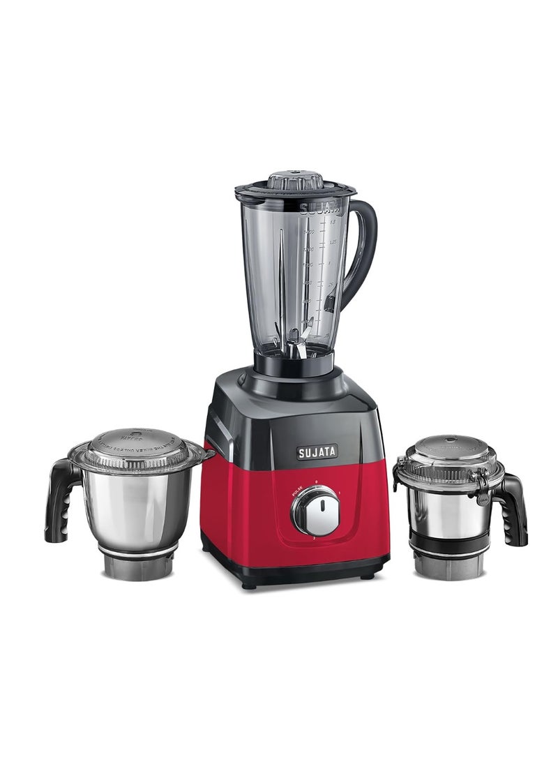 Sujata MG01 Mixer Grinder 1000Watts | Double Ball Bearing Motor | 24000 RPM | Non-Stop 90 Mins Running | 3 Jars including 1750ml Blender, 1000ml Grinder, 500ml Chutney Jar | Red & Black - Image 1