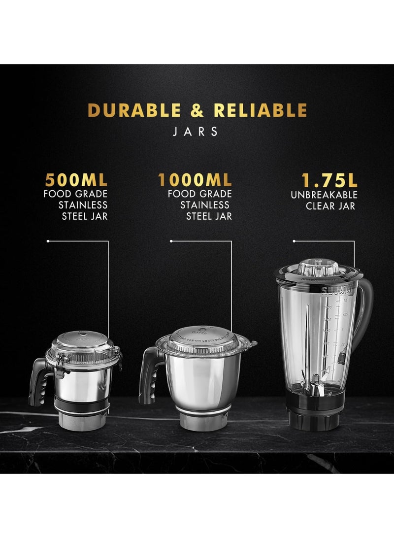 Sujata MG01 Mixer Grinder 1000Watts | Double Ball Bearing Motor | 24000 RPM | Non-Stop 90 Mins Running | 3 Jars including 1750ml Blender, 1000ml Grinder, 500ml Chutney Jar | Red & Black - Image 3