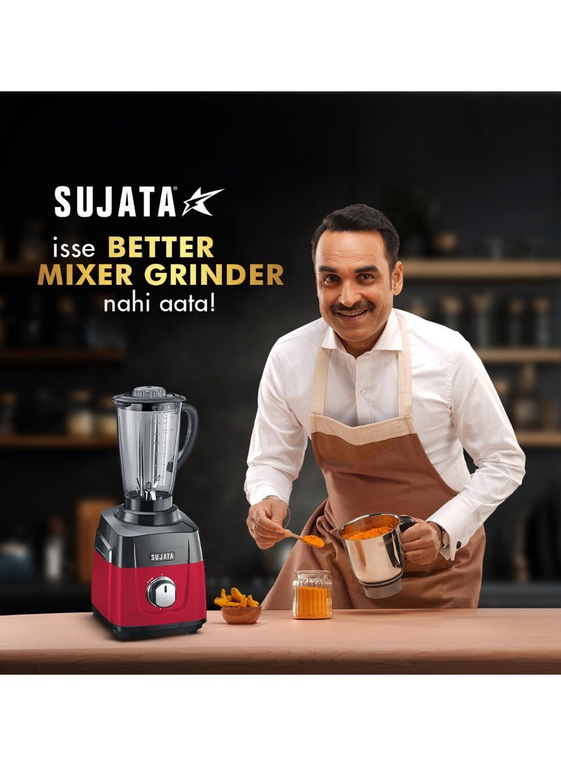 Sujata MG01 Mixer Grinder 1000Watts | Double Ball Bearing Motor | 24000 RPM | Non-Stop 90 Mins Running | 3 Jars including 1750ml Blender, 1000ml Grinder, 500ml Chutney Jar | Red & Black - Image 2
