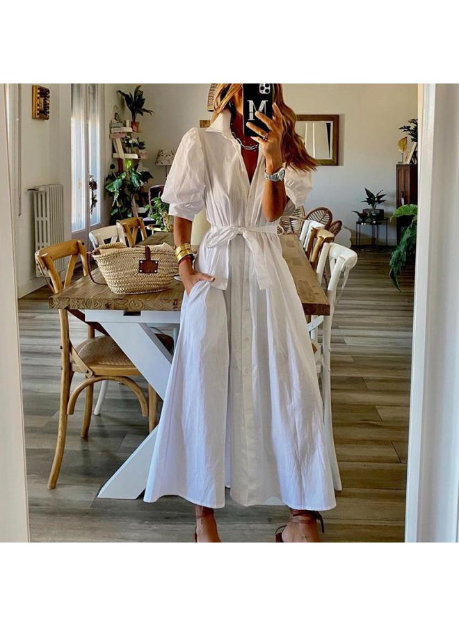 Fd345 Spot Women's Autumn And Winter New Fashion Temperament Solid Color Long Shirt Dress Women