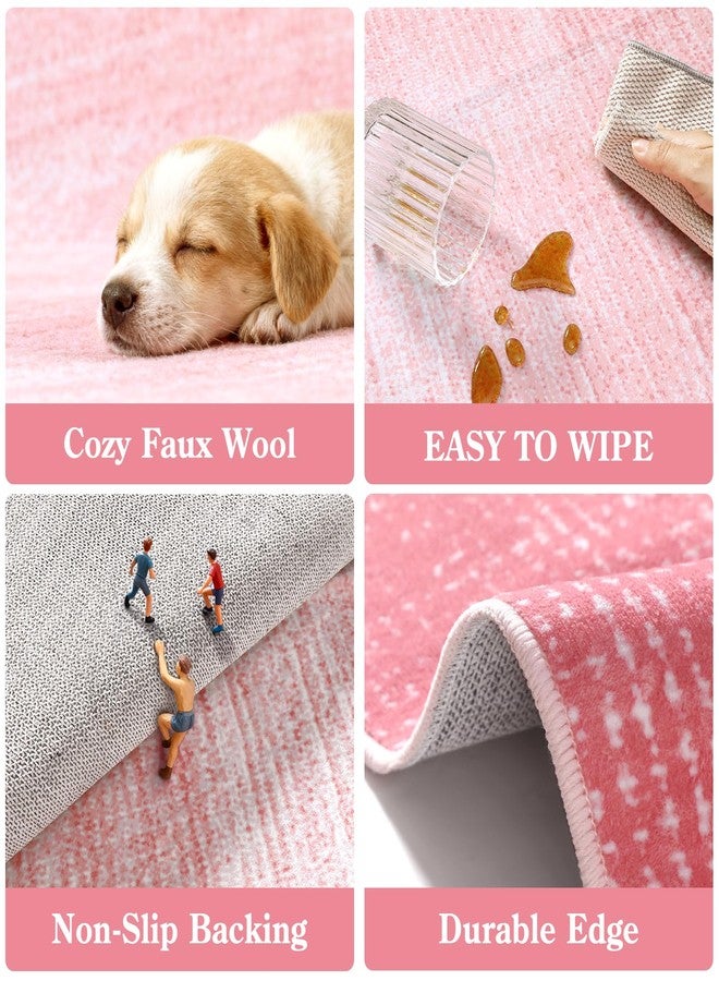 Wonnitar Modern Ombre Washable 4x6 Rug, Light Pink Rugs for Girls Bedroom, Soft Non-Slip Nursery Area Rug, Contemporary Non-Shed Kids Room Low Pile Throw Carpet for Dorm Decor (Pink,4'x6') - Image 4