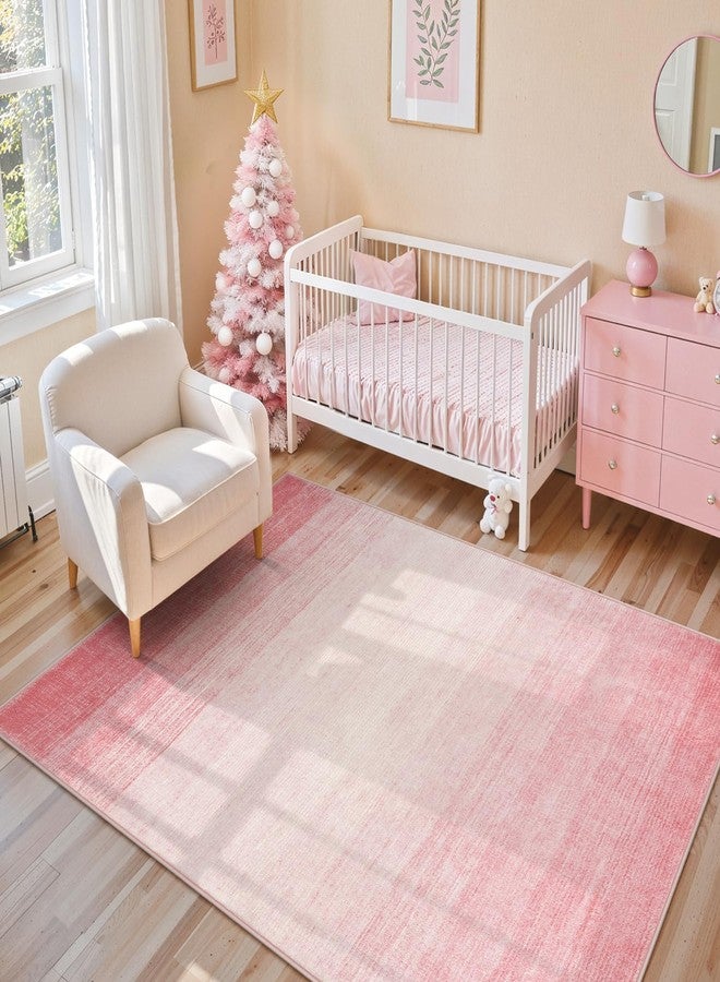 Wonnitar Modern Ombre Washable 4x6 Rug, Light Pink Rugs for Girls Bedroom, Soft Non-Slip Nursery Area Rug, Contemporary Non-Shed Kids Room Low Pile Throw Carpet for Dorm Decor (Pink,4'x6') - Image 3