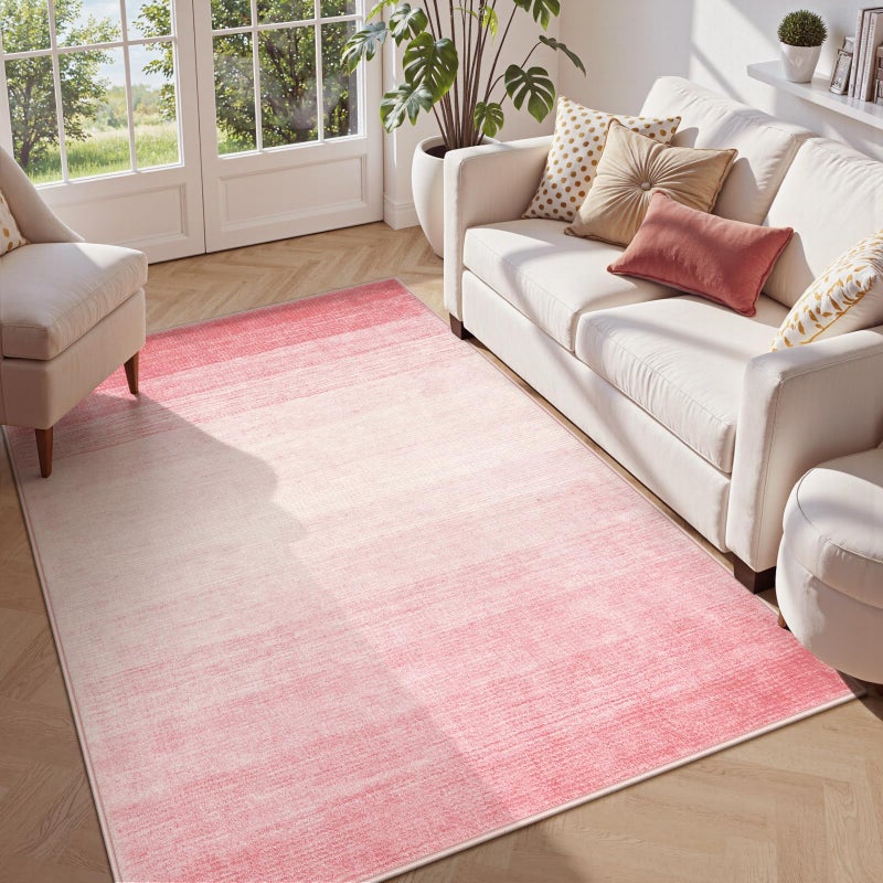 Wonnitar Modern Ombre Washable 4x6 Rug, Light Pink Rugs for Girls Bedroom, Soft Non-Slip Nursery Area Rug, Contemporary Non-Shed Kids Room Low Pile Throw Carpet for Dorm Decor (Pink,4'x6') - Image 1