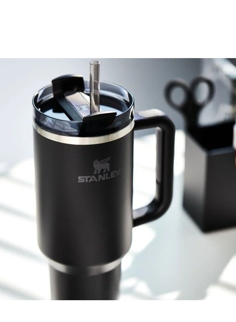 Quencher H2.0 FlowState Vacuum Insulated Tumbler – 40oz Black Stainless Steel Travel Mug with Leakproof Lid & Reusable Straw | Double-Walled Design Keeps Drinks Hot for 7 Hours & Cold for 24 Hours | Durable, Spill-Resistant, BPA-Free, Eco-Friendly & Travel-Ready Hydration Mug for Daily Use, Gym, Office & Outdoors