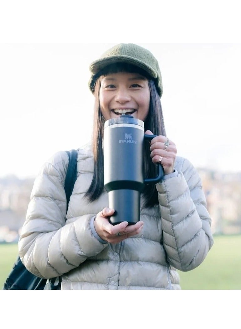 Quencher H2.0 FlowState Vacuum Insulated Tumbler – 40oz Black Stainless Steel Travel Mug with Leakproof Lid & Reusable Straw | Double-Walled Design Keeps Drinks Hot for 7 Hours & Cold for 24 Hours | Durable, Spill-Resistant, BPA-Free, Eco-Friendly & Travel-Ready Hydration Mug for Daily Use, Gym, Office & Outdoors