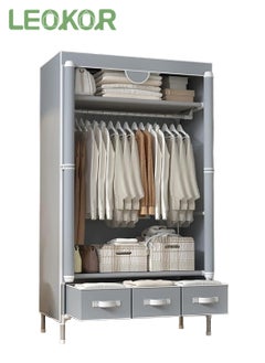 LEOKOR Wardrobe Closet, Portable Wardrobe with Hanging Rack, Fabric Storage Organizer, Non-Woven Fabric Wardrobe with Three Drawer Boxes, Durable and Easy to Assemble, 90 x 45 x 172CM  - Image 1