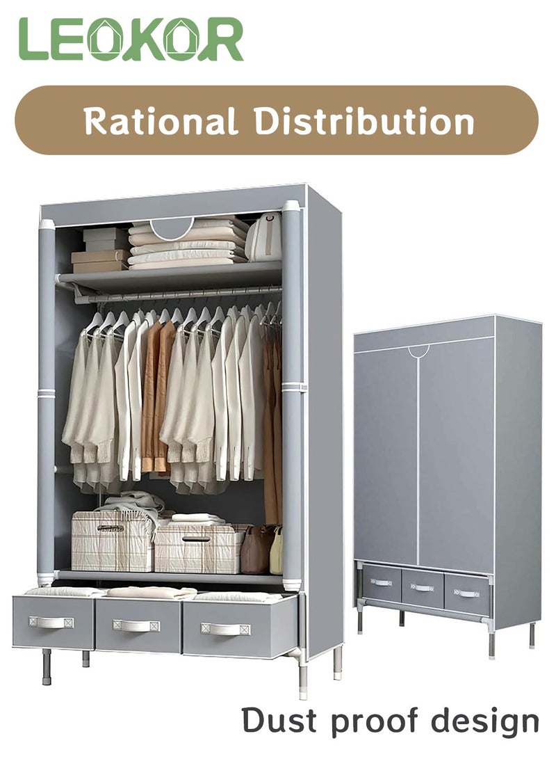 LEOKOR - Wardrobe Closet, Portable Wardrobe with Hanging Rack, Fabric Storage Organizer, Non-Woven Fabric Wardrobe with Three Drawer Boxes, Durable and Easy to Assemble, 90 x 45 x 172CM - Image 1